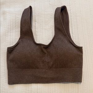 Ribbed Stretch Crop Bralette in Dark Brown